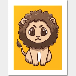 cute lion sitting illustration Posters and Art